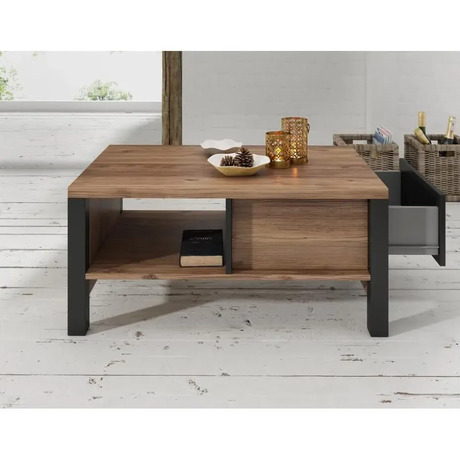 Meubella - Salontafel Olivia - Zwart - Eiken - 90 cm