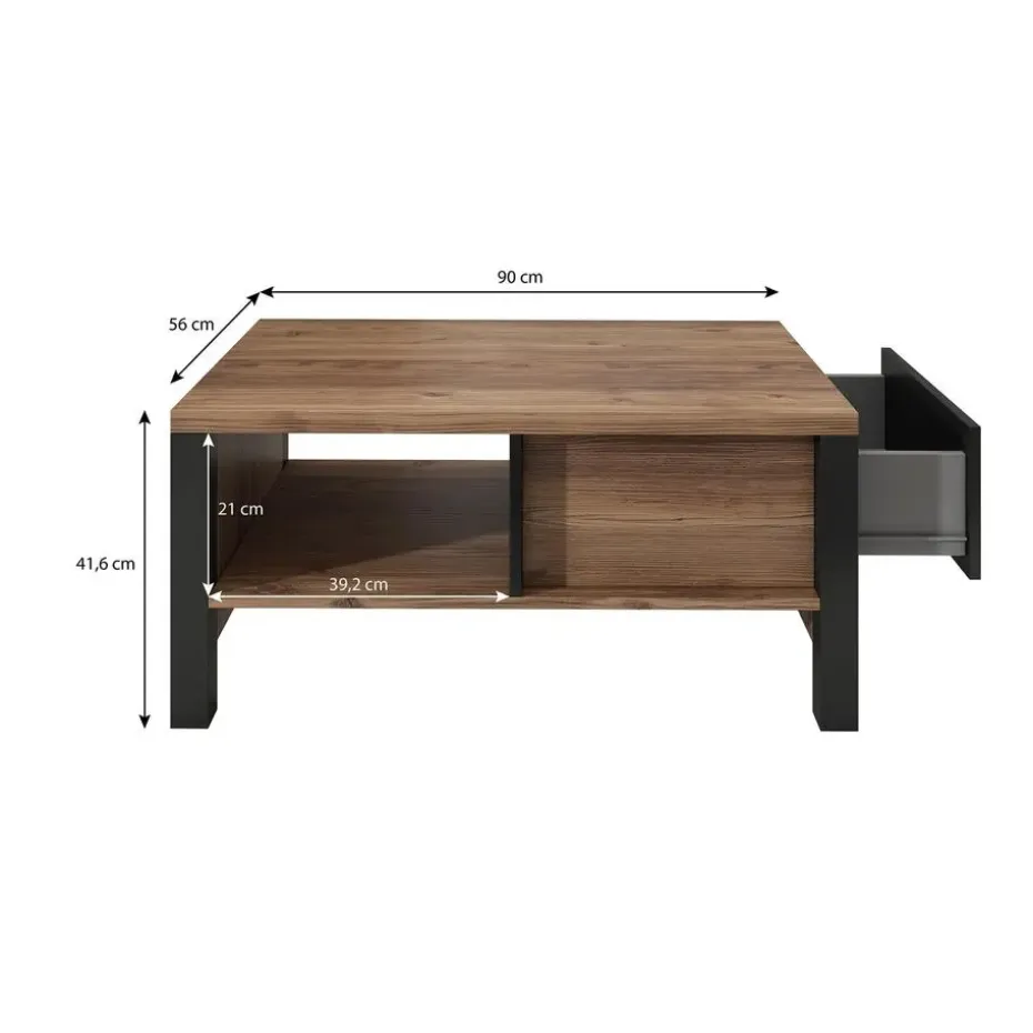 Meubella - Salontafel Olivia - Zwart - Eiken - 90 cm