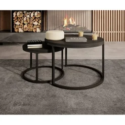 Meubella - Salontafel Ovalo - Mat zwart - set van 2