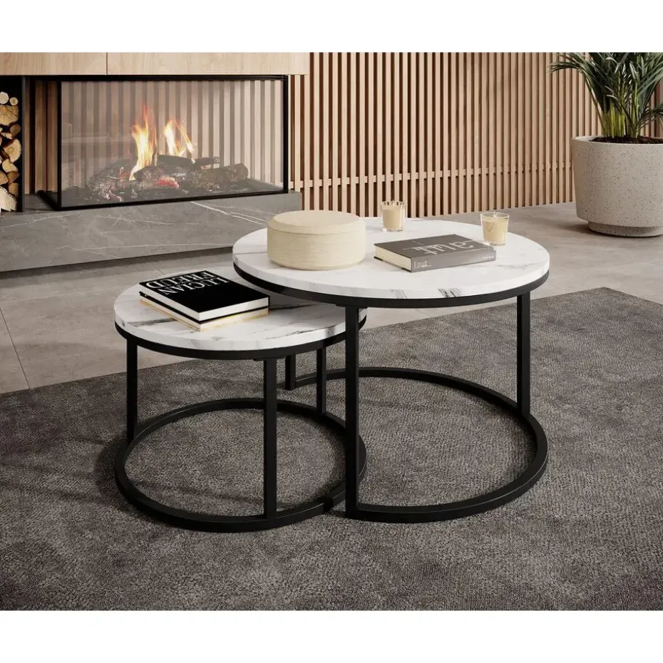 Meubella - Salontafel Rica - Wit marmerlook - Set van 2