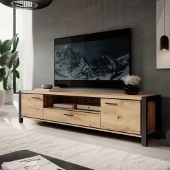 Meubella - TV-Meubel Acapulco - Eiken - Zwart - 210 cm