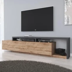 Meubella - TV-Meubel Bello - Eiken - Antraciet - 219 cm