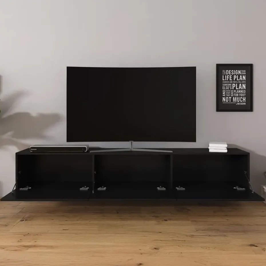 Meubella - TV-Meubel Bonzo - Mat Zwart - 180 cm