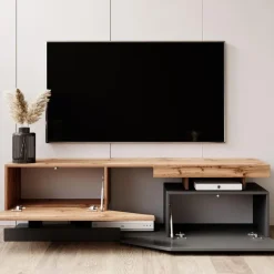 Meubella - TV-Meubel Canberra - Eiken - Antraciet - 160 cm
