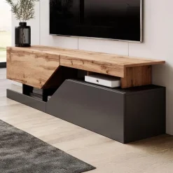 Meubella - TV-Meubel Canberra - Eiken - Antraciet - 160 cm