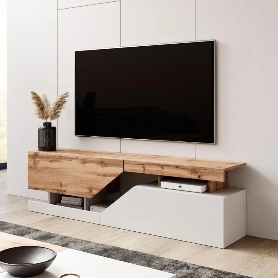 Meubella - TV-Meubel Canberra - Eiken - Wit - 160 cm