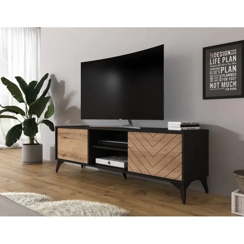 Meubella - TV-Meubel Dolores - Eiken - Zwart - 153 cm