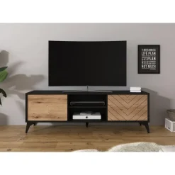 Meubella - TV-Meubel Dolores - Eiken - Zwart - 153 cm