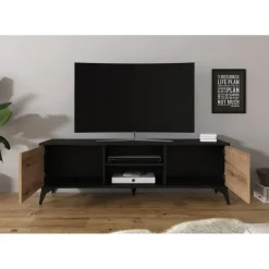 Meubella - TV-Meubel Dolores - Eiken - Zwart - 153 cm
