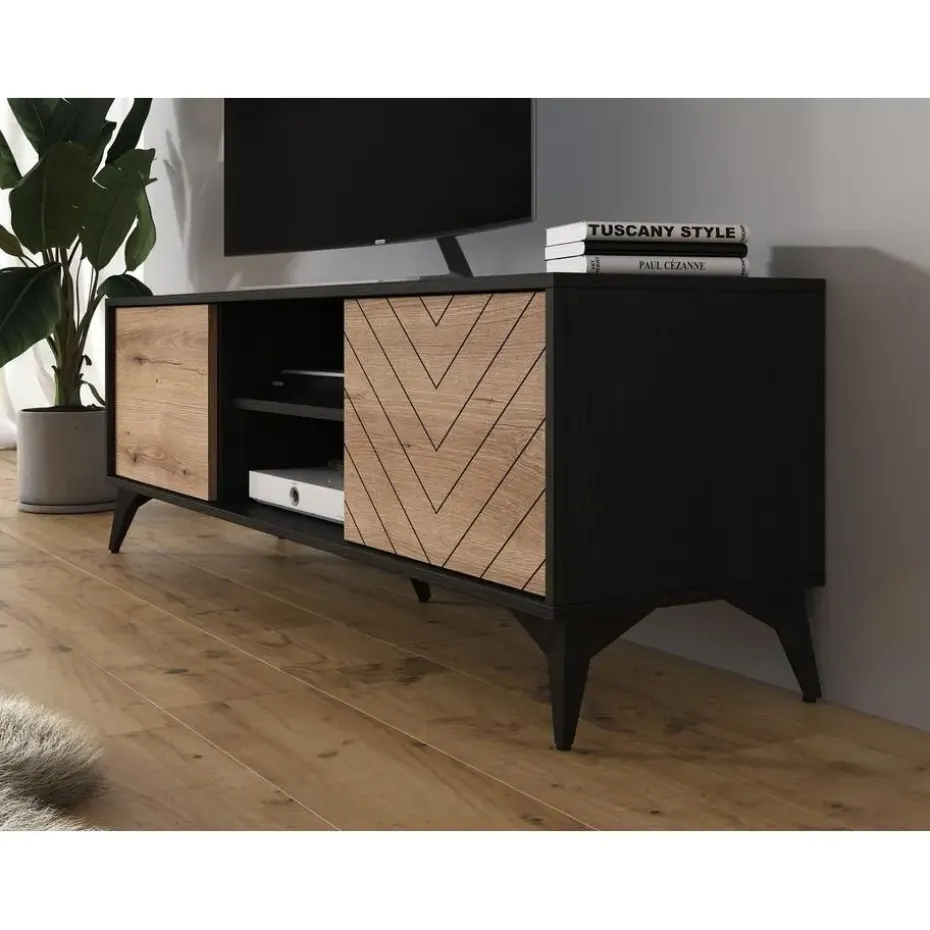 Meubella - TV-Meubel Dolores - Eiken - Zwart - 153 cm