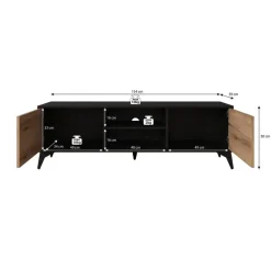 Meubella - TV-Meubel Dolores - Eiken - Zwart - 153 cm