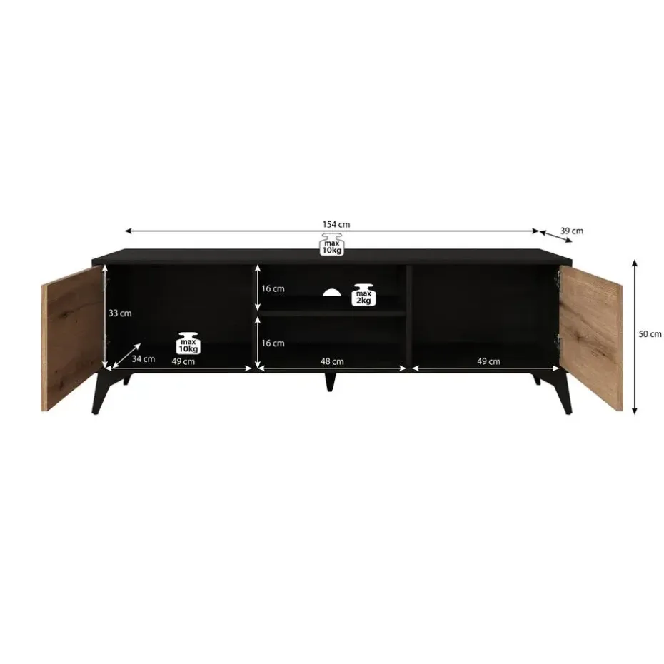 Meubella - TV-Meubel Dolores - Eiken - Zwart - 153 cm