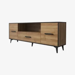 Meubella - TV-Meubel Frey - Licht eiken - Zwart - 179 cm