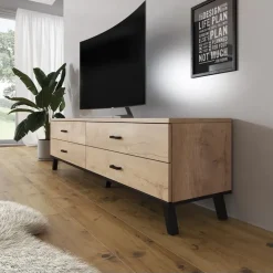 Meubella - TV-Meubel Jenny - Eiken - Zwart - 181 cm