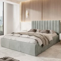 Meubella - Tweepersoonsbed Chief - Grijs - Velvet - 160x200 cm