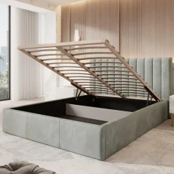 Meubella - Tweepersoonsbed Chief - Grijs - Velvet - 160x200 cm