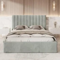 Meubella - Tweepersoonsbed Chief - Grijs - Velvet - 160x200 cm