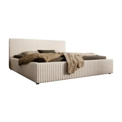 Meubella - Tweepersoonsbed Infinity - Beige - Fluffy ribstof - 180x200 cm