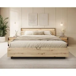 Meubella - Tweepersoonsbed Quarry - Eiken - 180x200 cm