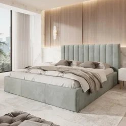 Meubella - Tweepersoonsbed Chief - Grijs - Velvet - 180x200 cm