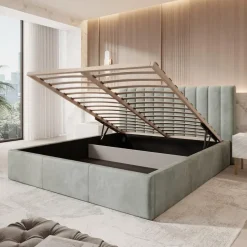 Meubella - Tweepersoonsbed Chief - Grijs - Velvet - 180x200 cm