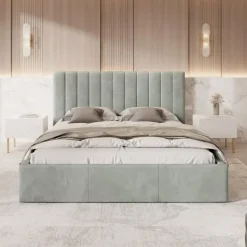 Meubella - Tweepersoonsbed Chief - Grijs - Velvet - 180x200 cm