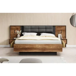 Meubella - Tweepersoonsbed Mulvey - Eiken - Antraciet - 160x200 cm