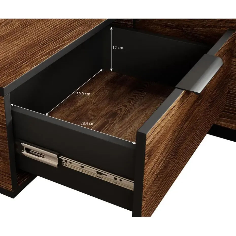 Meubella - Tweepersoonsbed Mulvey - Eiken - Antraciet - 160x200 cm