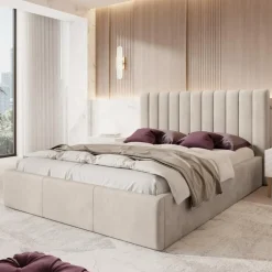 Meubella - Tweepersoonsbed Chief - Beige - Velvet - 160x200 cm