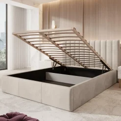 Meubella - Tweepersoonsbed Chief - Beige - Velvet - 160x200 cm