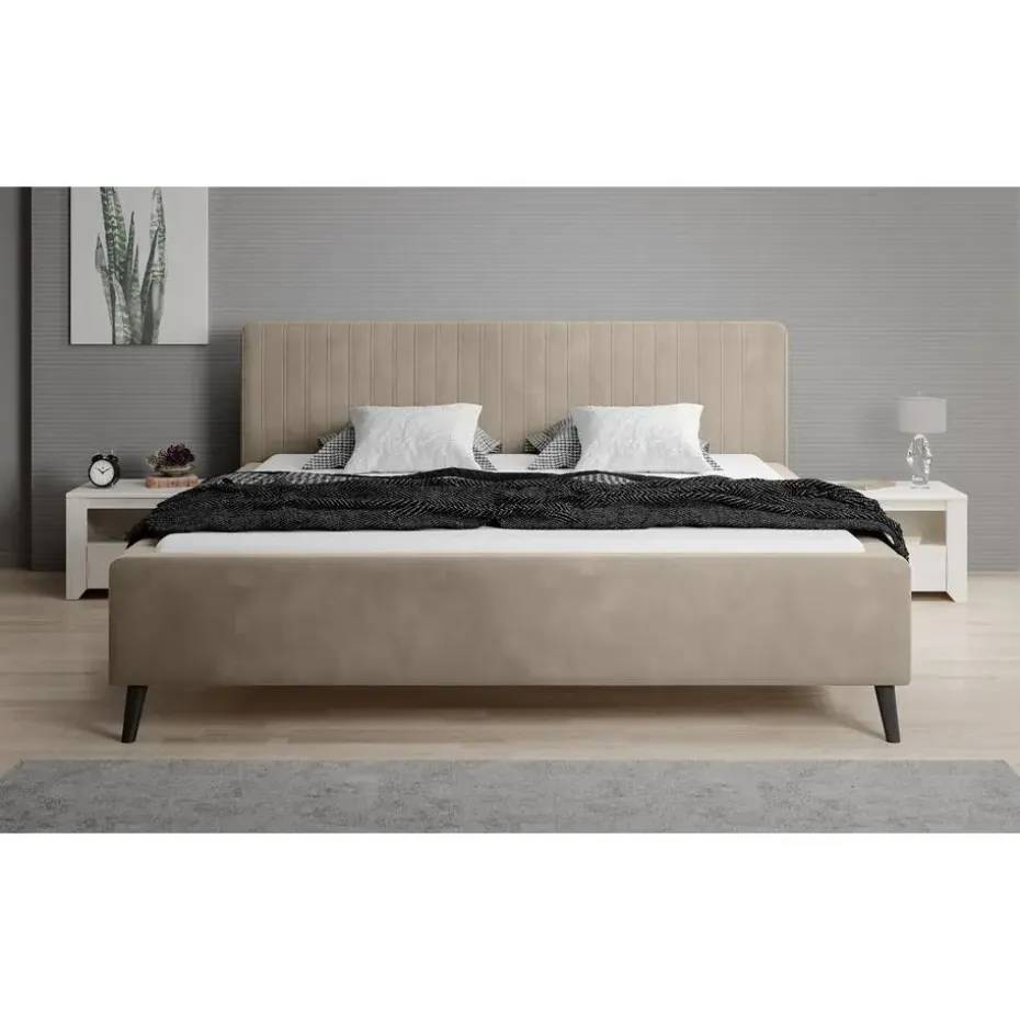 Meubella - Tweepersoonsbed Jackson - Beige - Velvet - 180x200 cm