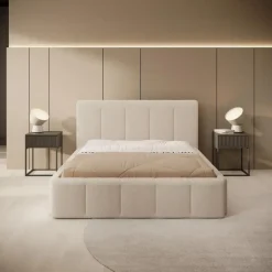 Meubella - Tweepersoonsbed Excalibur - Beige teddystof - 140x200 cm