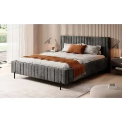 Meubella - Tweepersoonsbed Ventum - Donkergrijs velvet - 160x200 cm