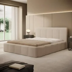 Meubella - Tweepersoonsbed Excalibur - Beige teddystof - 160x200 cm