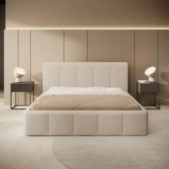 Meubella - Tweepersoonsbed Excalibur - Beige teddystof - 160x200 cm