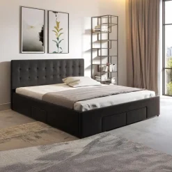 Meubella - Tweepersoonsbed Milo - Zwart - 180x200 cm