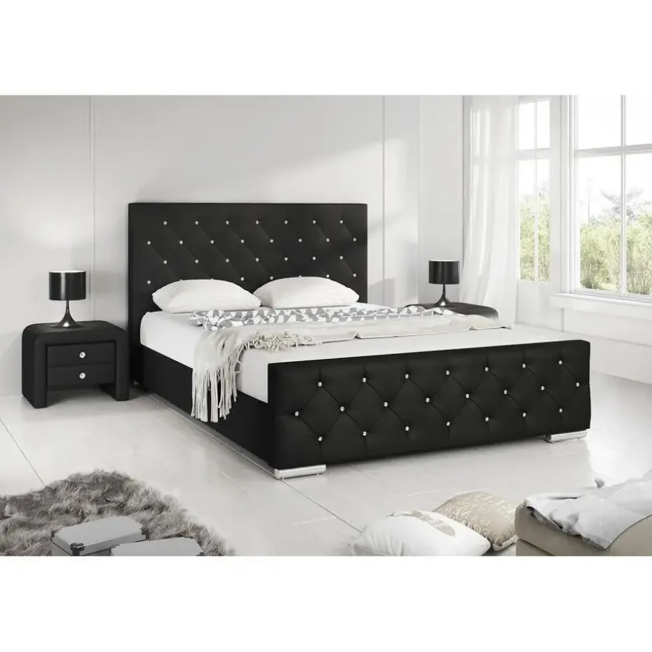 Meubella - Tweepersoonsbed Aventura Diamond - Zwart - 140x200 cm