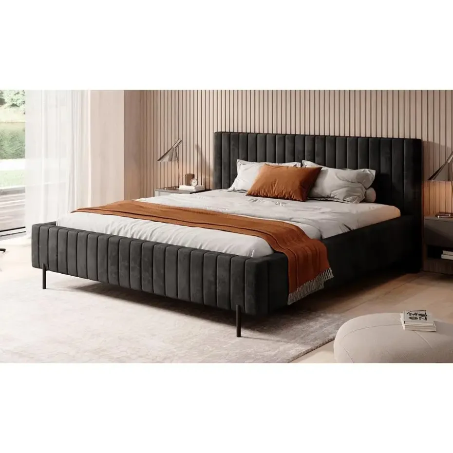 Meubella - Tweepersoonsbed Ventum - Zwart velvet - 180x200 cm