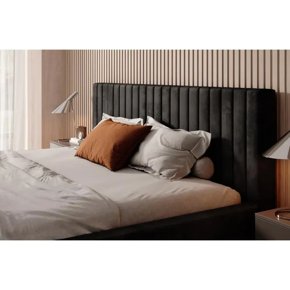 Meubella - Tweepersoonsbed Ventum - Zwart velvet - 180x200 cm