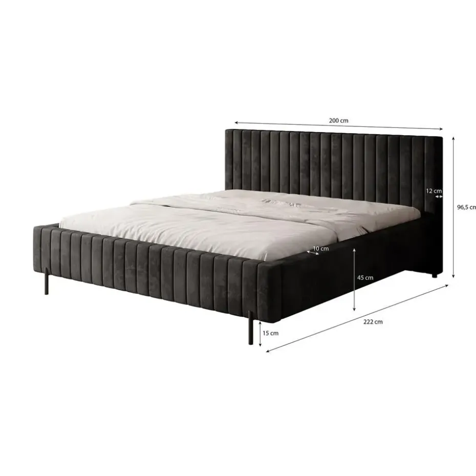 Meubella - Tweepersoonsbed Ventum - Zwart velvet - 180x200 cm