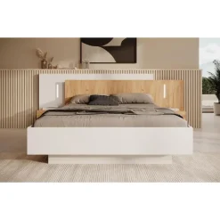 Meubella - Tweepersoonsbed Three - Wit - Eiken - 160x200 cm