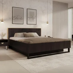 Meubella - Tweepersoonsbed Monor - Zwart eiken - 180x200 cm - Met gaslift