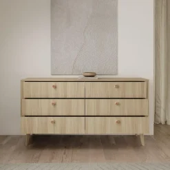 Meubella - Voorne - Ladekast met 6 lades - Eiken - 163x38x83 cm