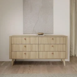 Meubella - Voorne - Ladekast met 6 lades - Eiken - 163x38x83 cm