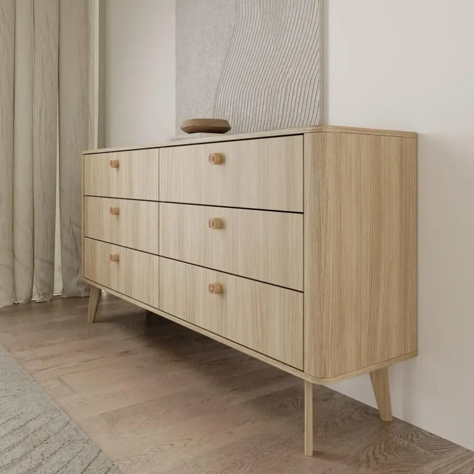 Meubella - Voorne - Ladekast met 6 lades - Eiken - 163x38x83 cm