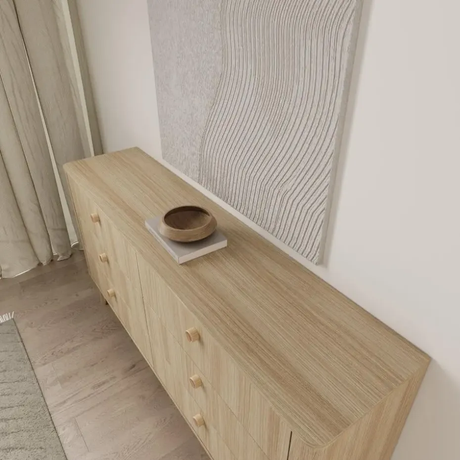 Meubella - Voorne - Ladekast met 6 lades - Eiken - 163x38x83 cm