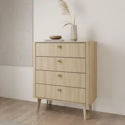 Meubella - Voorne - Ladekast 4 lades - Eiken - 88x38x103 cm