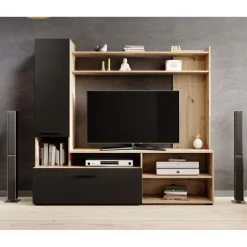 Meubella - Wandmeubel Bridge - Eiken - Zwart