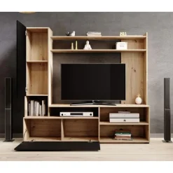 Meubella - Wandmeubel Bridge - Eiken - Zwart