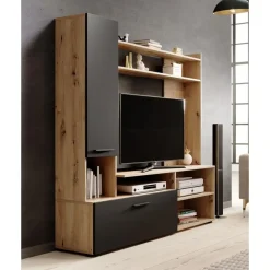 Meubella - Wandmeubel Bridge - Eiken - Zwart